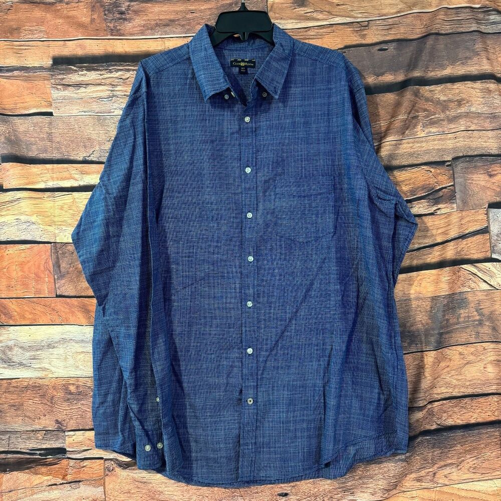 Club Room Men's Casual Button-Down Shirt Blue XLT 100% Cotton Long Sleeve Pocket